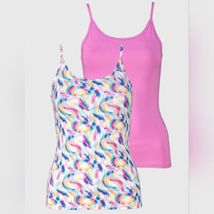 💚Plus & Regular Size 2 Pack Camisole Cami T-Shirt Tee  Floral & Pink Slim Fit